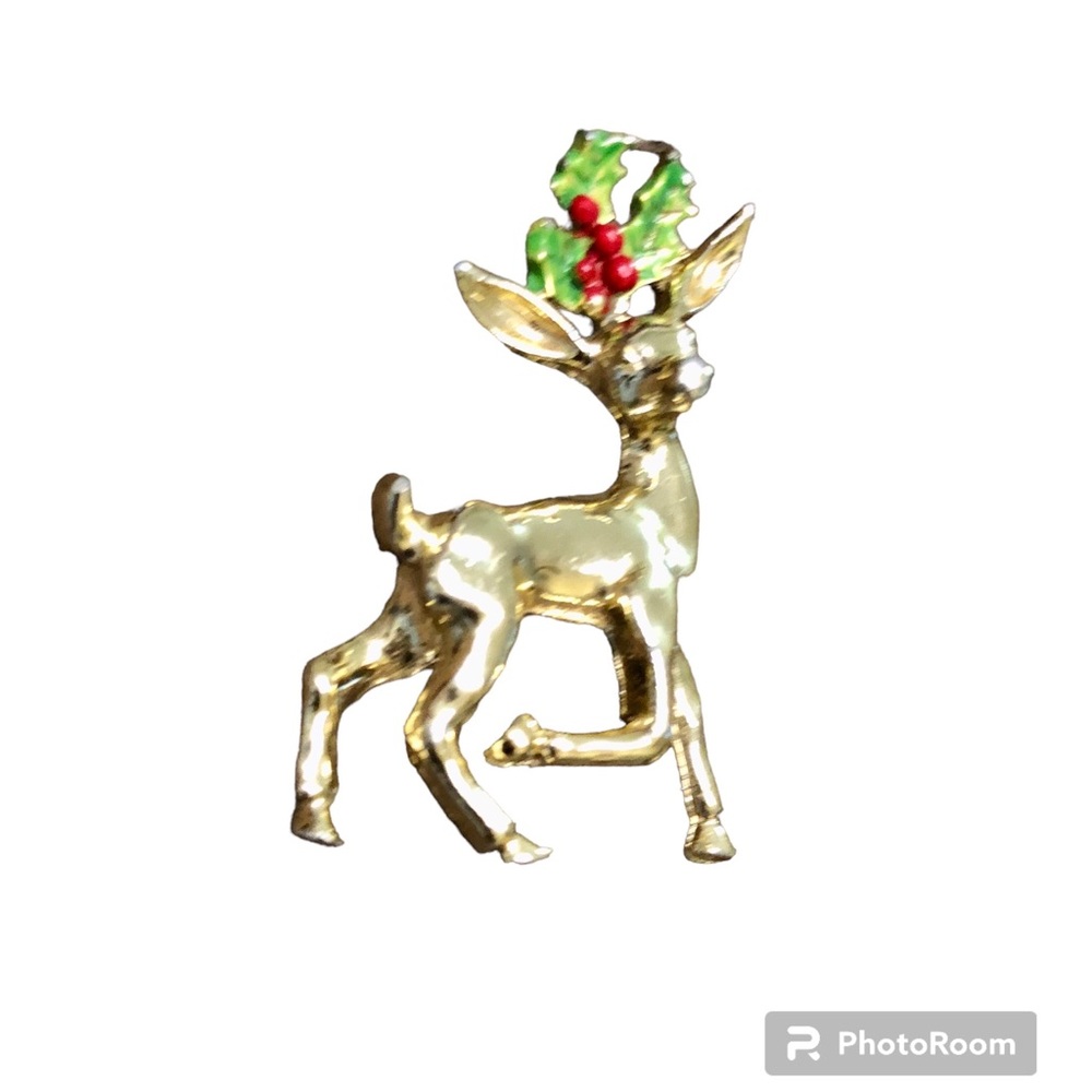 Christmas Vintage Enamel Reindeer Pin by Gerry's Antlers